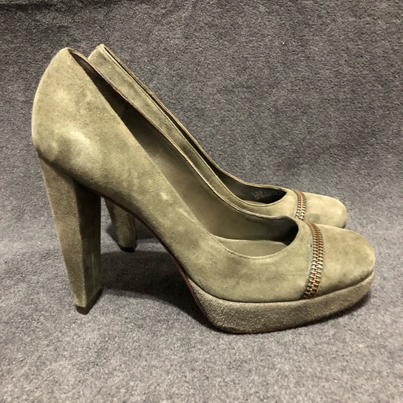 Cole Haan Shoes - Cole Haan Women's Stephanie Zipper Platform Olive Green Suede Pumps Size 6B